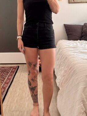 Black Denim High-Waist Women's Shorts